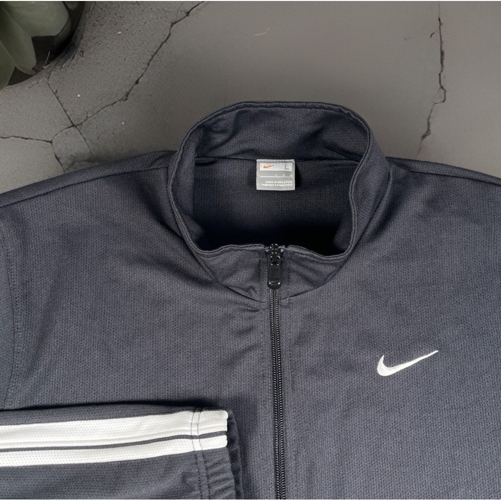 VTG Nike Track Jacket Men's L Gray Tag Retro‎ Black/White Stripes Pockets Swoosh